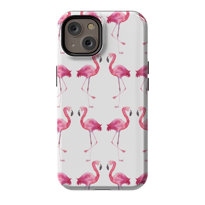 iPhone 14 StrongFit Pink Watercolor Flamingo Print by Becky Starsmore