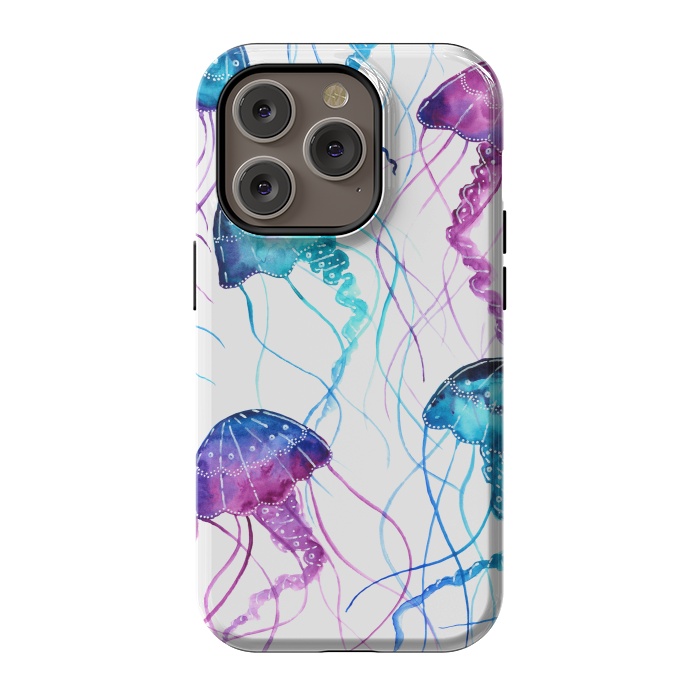 iPhone 14 Pro StrongFit Watercolor Jellyfish Print by Becky Starsmore