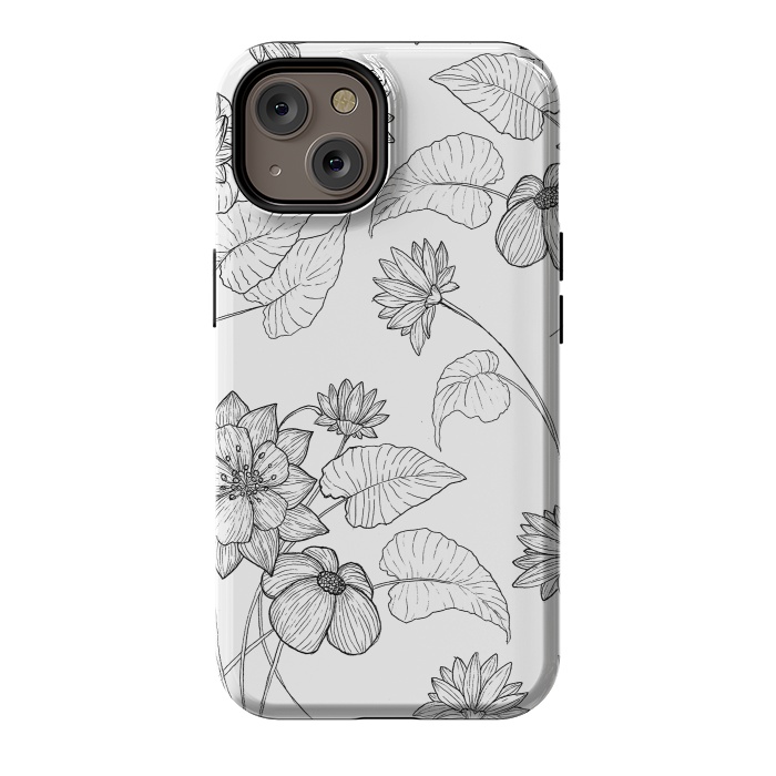 iPhone 14 StrongFit Monochrome Sketchbook Floral by Becky Starsmore