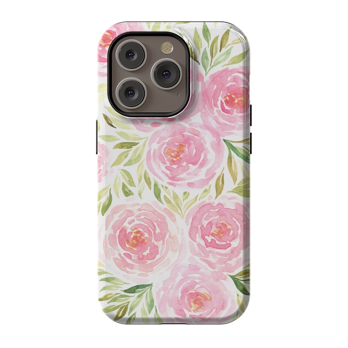 iPhone 14 Pro StrongFit Pastel Pink Peony Floral Print by Becky Starsmore