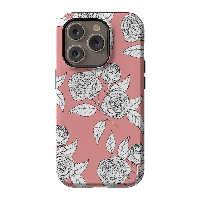 iPhone 14 Pro StrongFit Dusky Pink Vintage Rose Print by Becky Starsmore