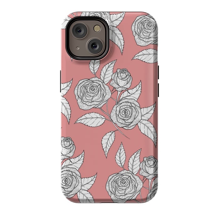 iPhone 14 StrongFit Dusky Pink Vintage Rose Print by Becky Starsmore