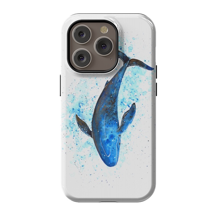 iPhone 14 Pro StrongFit Watercolor Blue Whale Dive by Becky Starsmore