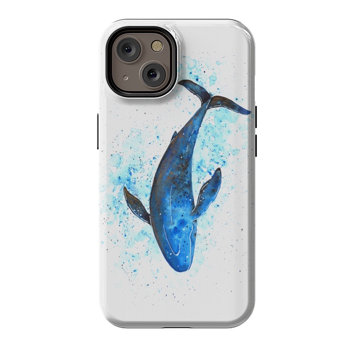 iPhone 14 StrongFit Watercolor Blue Whale Dive by Becky Starsmore