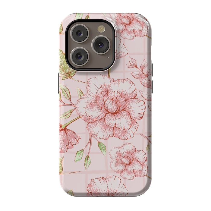 iPhone 14 Pro StrongFit Modern pink Grid and Flower Pattern by  Utart