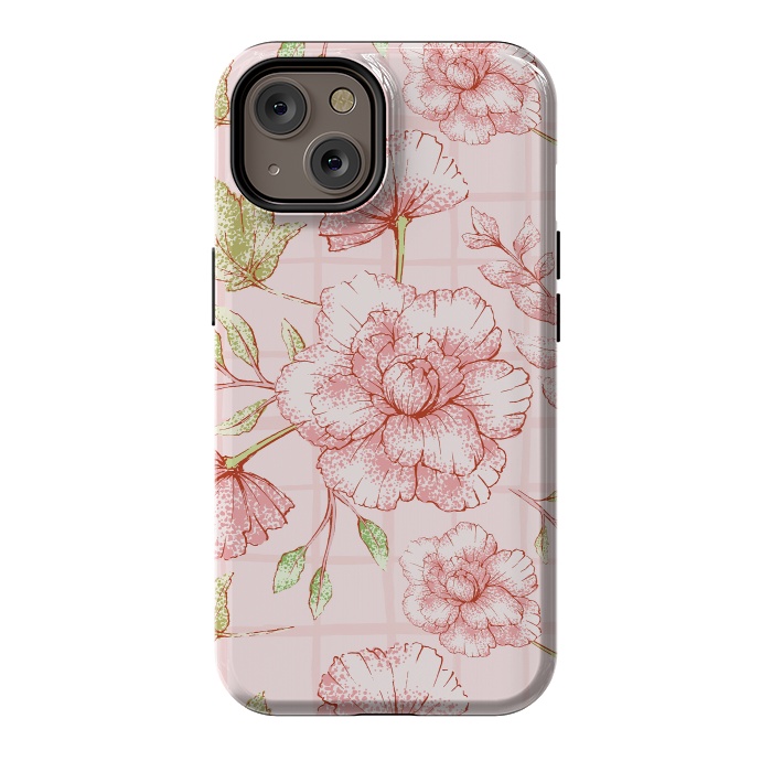 iPhone 14 StrongFit Modern pink Grid and Flower Pattern by  Utart