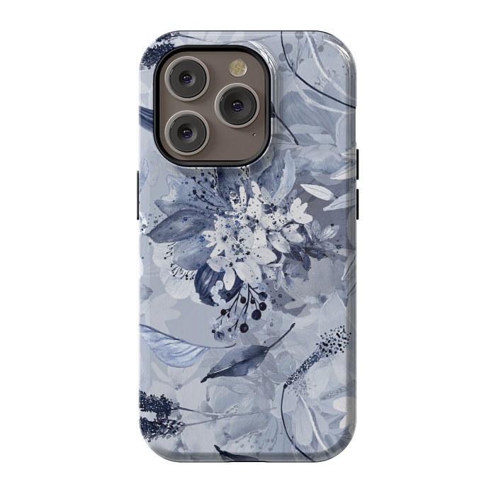 iPhone 14 Pro StrongFit Autumnal fresh gray and blue flower rose pattern by  Utart