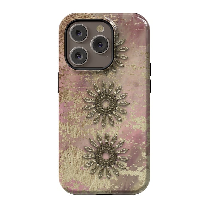 iPhone 14 Pro StrongFit Golden Embellishments On Pink And Gold by Andrea Haase