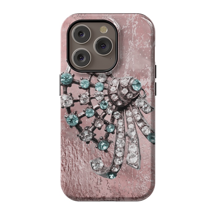 iPhone 14 Pro StrongFit Rhinestone Embellishment Pink And Teal by Andrea Haase