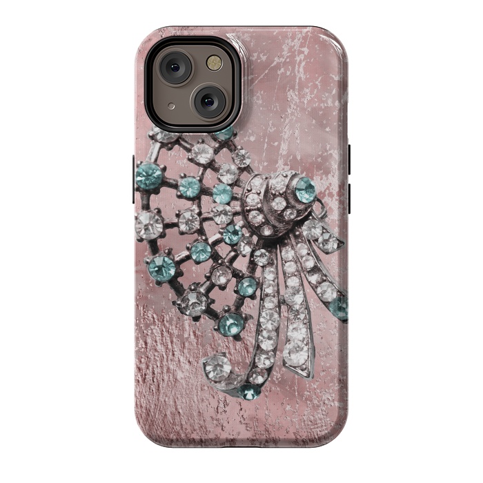 iPhone 14 StrongFit Rhinestone Embellishment Pink And Teal by Andrea Haase