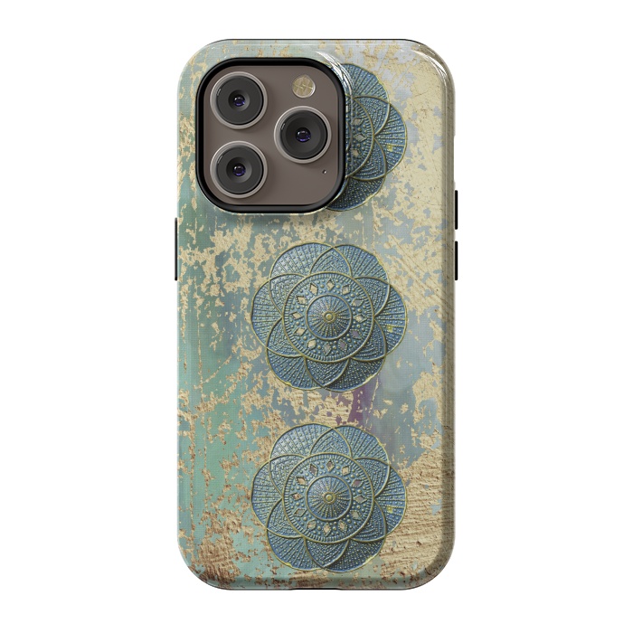 iPhone 14 Pro StrongFit Precious Embellishment On Gold And Teal by Andrea Haase
