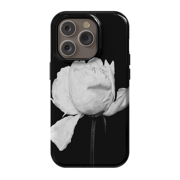 iPhone 14 Pro StrongFit White Peony Black Background by Alemi