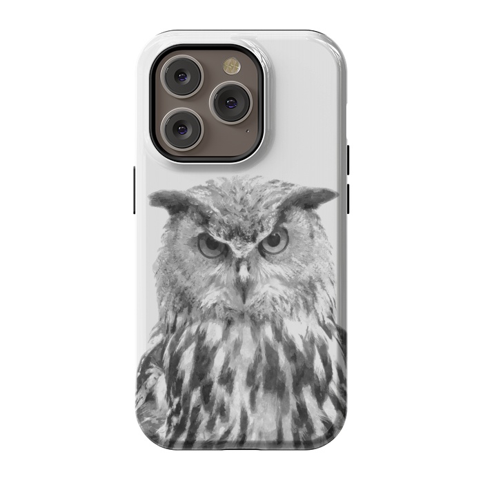 iPhone 14 Pro StrongFit Black and White Owl by Alemi