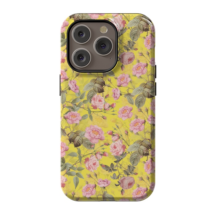 iPhone 14 Pro StrongFit Pink English Roses on Yellow - Pattern by  Utart