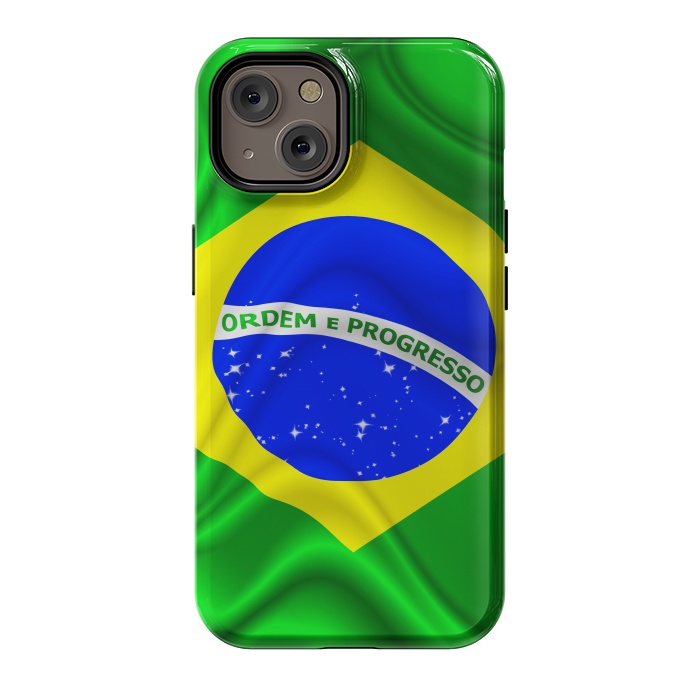 iPhone 14 StrongFit Brazil Waving Silk Flag by BluedarkArt