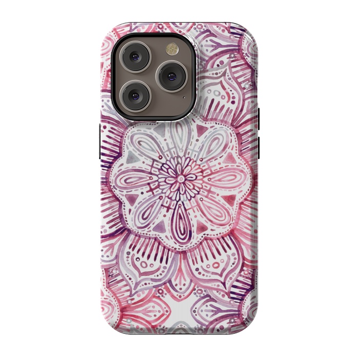 iPhone 14 Pro StrongFit Burgundy Blush Watercolor Mandala by Micklyn Le Feuvre