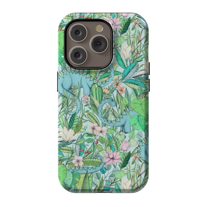 iPhone 14 Pro StrongFit Summer Floral with Dinosaurs by Micklyn Le Feuvre
