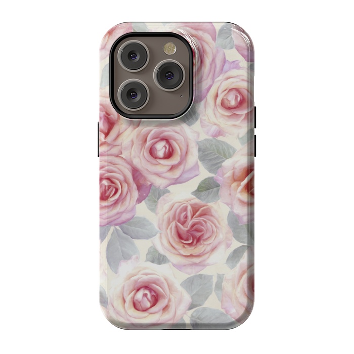 iPhone 14 Pro StrongFit Painted Pink and Mauve Roses by Micklyn Le Feuvre