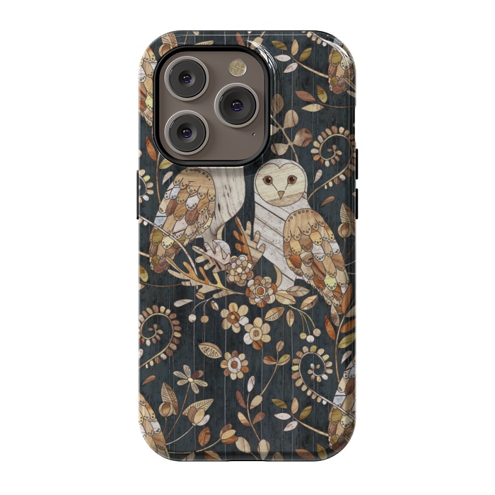 iPhone 14 Pro StrongFit Wooden Wonderland Barn Owl Collage by Micklyn Le Feuvre