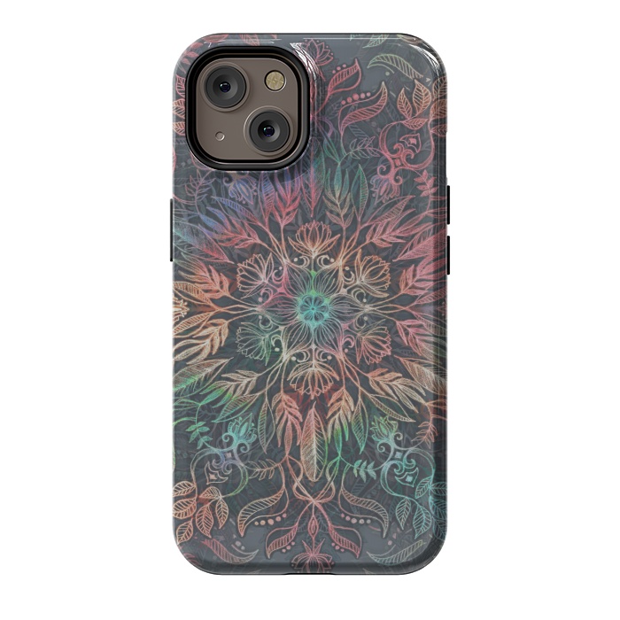 iPhone 14 StrongFit Winter Sunset Mandala in Charcoal, Mint and Melon by Micklyn Le Feuvre
