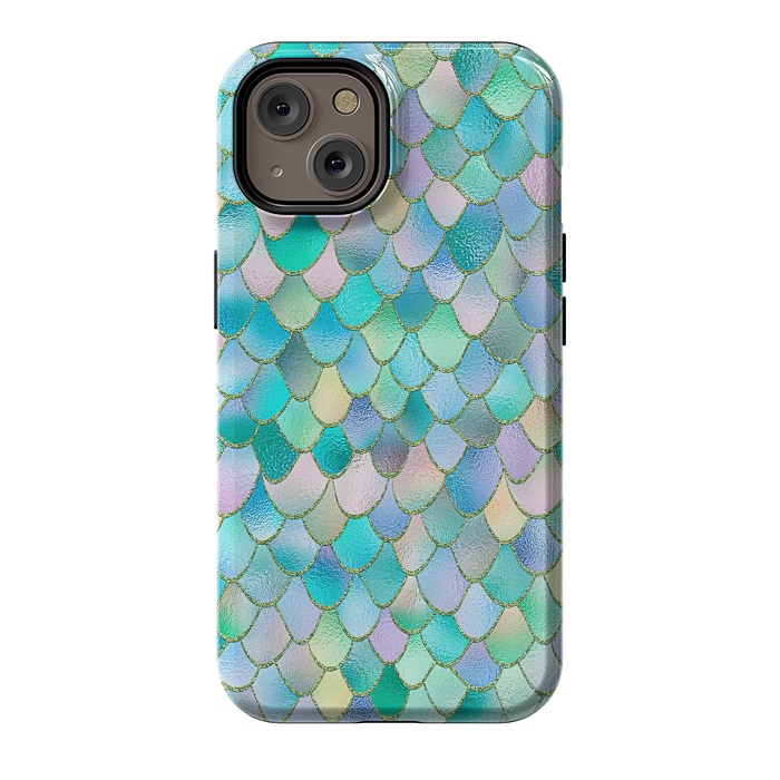 iPhone 14 StrongFit Teal and Green Wonky Metal Mermaid Scales by  Utart