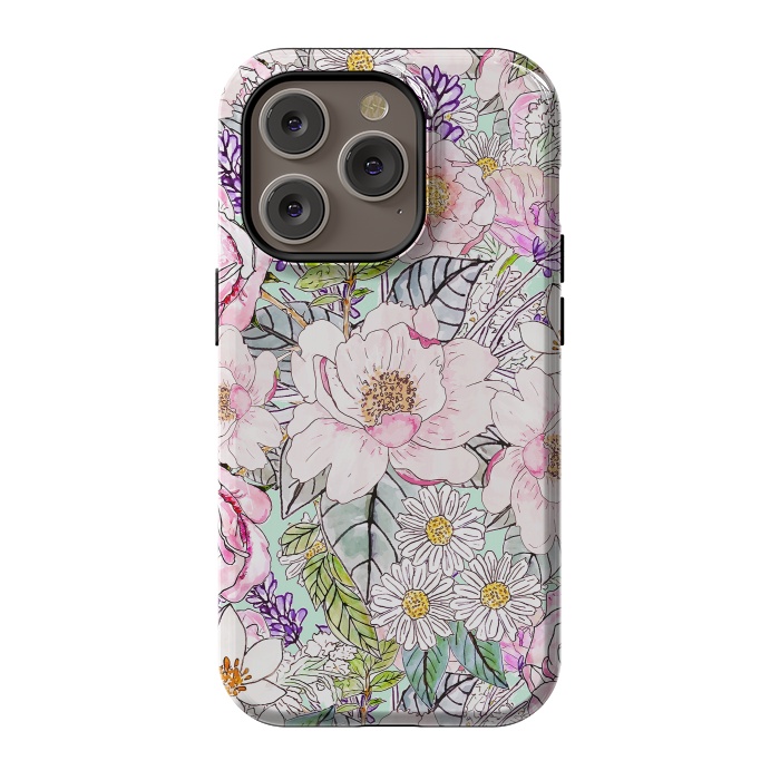 iPhone 14 Pro StrongFit Watercolor garden peonies floral hand paint  by InovArts