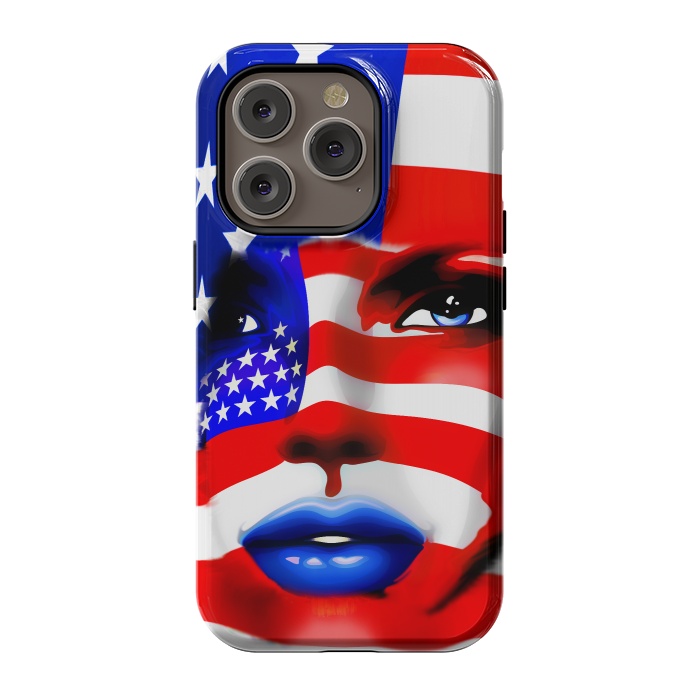 iPhone 14 Pro StrongFit Usa Flag on Beatiful Girl's Face by BluedarkArt