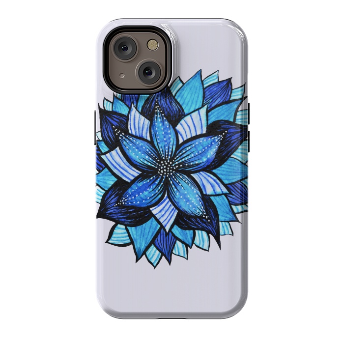 iPhone 14 StrongFit Beautiful Abstract Hand Drawn Zentangle Blue Flower by Boriana Giormova