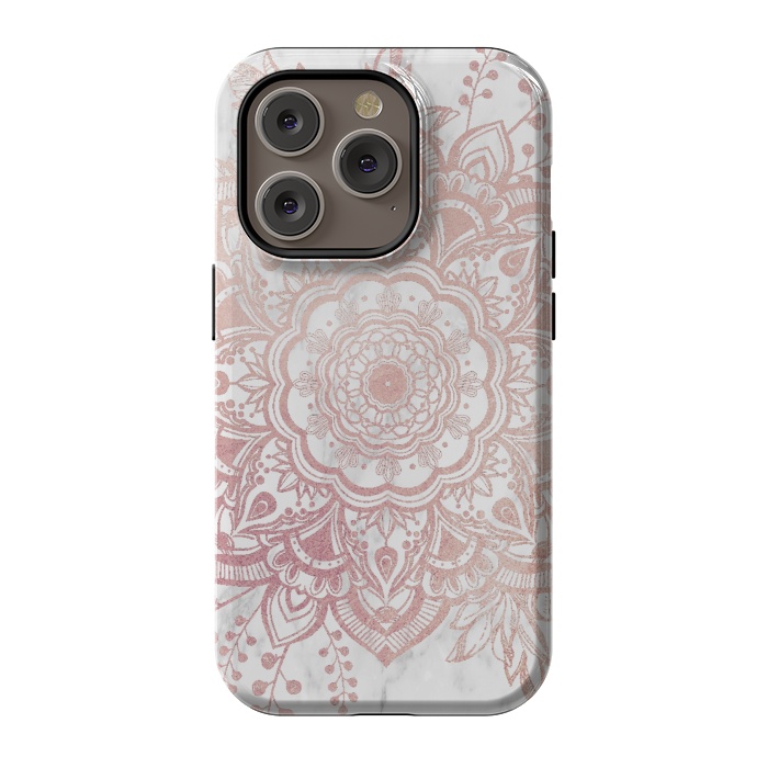 iPhone 14 Pro StrongFit Queen Starring of Mandala-White Marble by ''CVogiatzi.