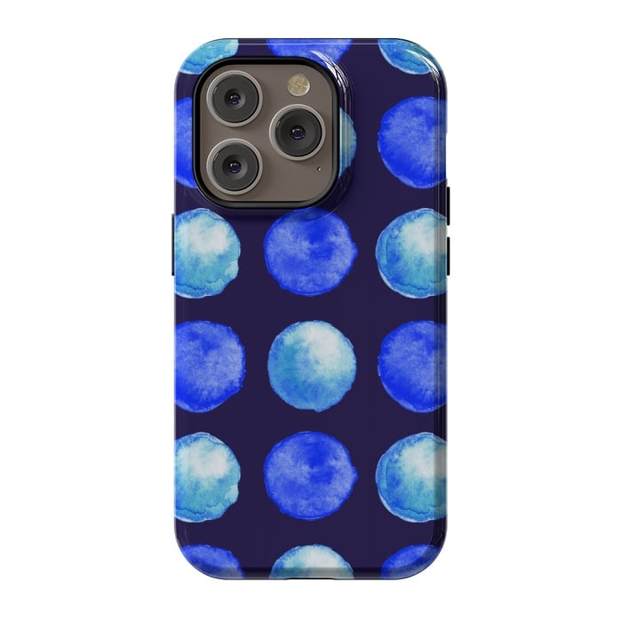 iPhone 14 Pro StrongFit Winter Blue Watercolor Large Dots Pattern by Boriana Giormova