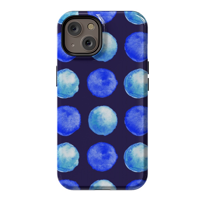 iPhone 14 StrongFit Winter Blue Watercolor Large Dots Pattern by Boriana Giormova