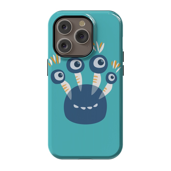 iPhone 14 Pro StrongFit Cute Blue Cartoon Monster With Four Eyes by Boriana Giormova