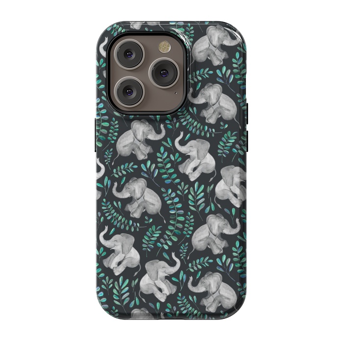 iPhone 14 Pro StrongFit Laughing Baby Elephants by Micklyn Le Feuvre