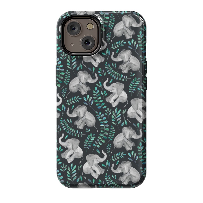 iPhone 14 StrongFit Laughing Baby Elephants by Micklyn Le Feuvre