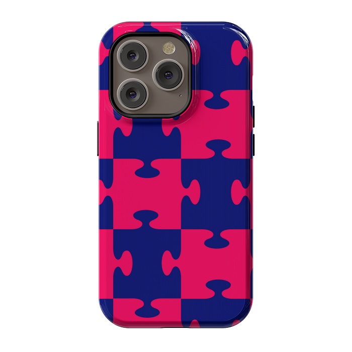 iPhone 14 Pro StrongFit jigsaw blue pink by MALLIKA