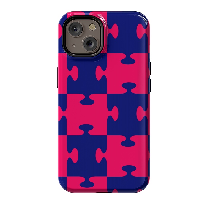 iPhone 14 StrongFit jigsaw blue pink by MALLIKA