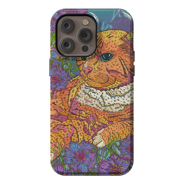 iPhone 14 Pro max StrongFit Ginger Cat in Flowers by Lotti Brown