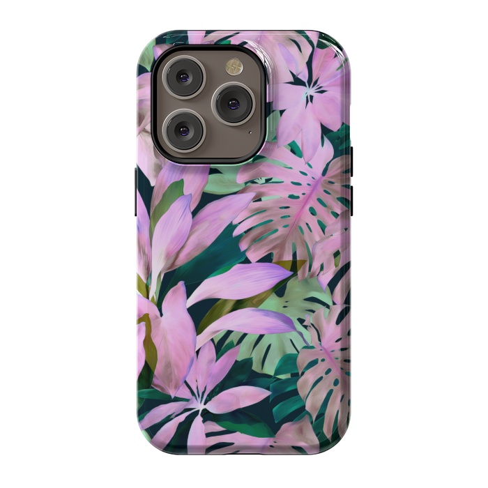 iPhone 14 Pro StrongFit Tropical Night Magenta Jungle by Micklyn Le Feuvre