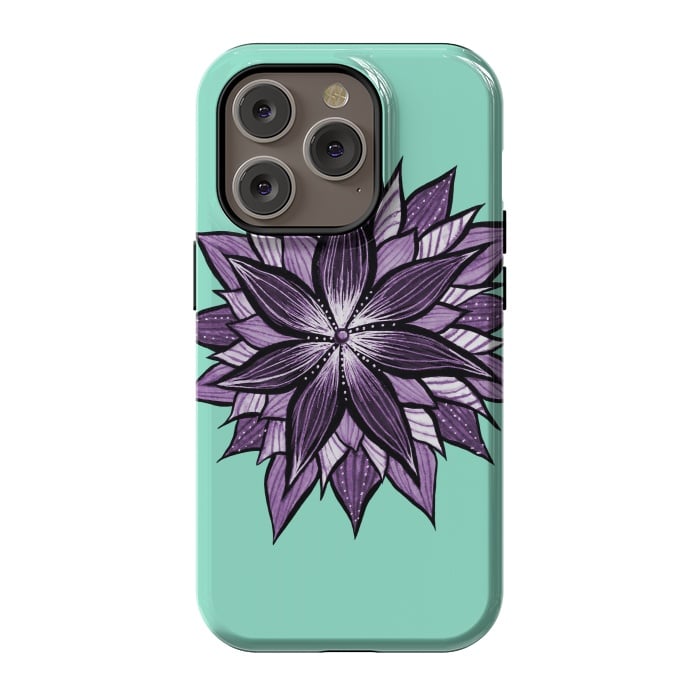 iPhone 14 Pro StrongFit Purple Mandala Like Ink Drawn Abstract Flower by Boriana Giormova