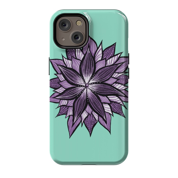 iPhone 14 StrongFit Purple Mandala Like Ink Drawn Abstract Flower by Boriana Giormova