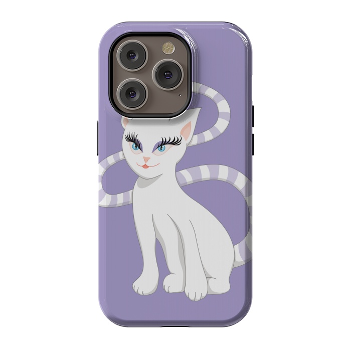 iPhone 14 Pro StrongFit Beautiful Cartoon Cute White Cat by Boriana Giormova