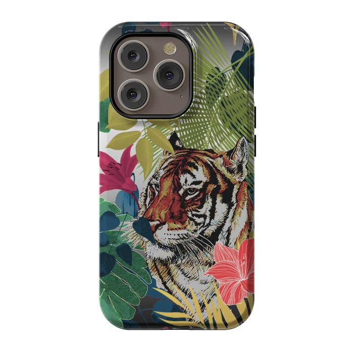 iPhone 14 Pro StrongFit Tiger in flowers by Kashmira Baheti