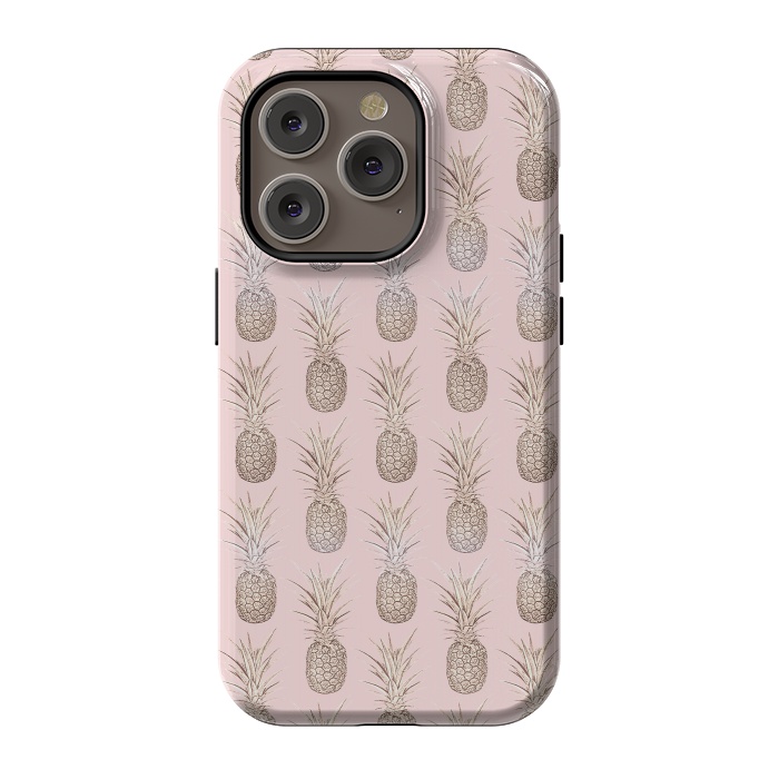 iPhone 14 Pro StrongFit Golden and blush pineapples pattern by InovArts