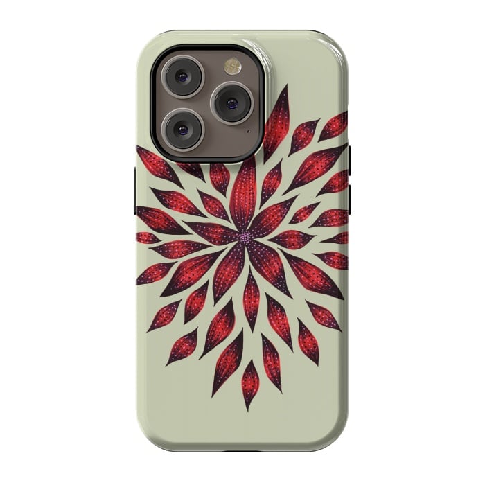iPhone 14 Pro StrongFit Hand Drawn Abstract Red Ink Doodle Flower by Boriana Giormova
