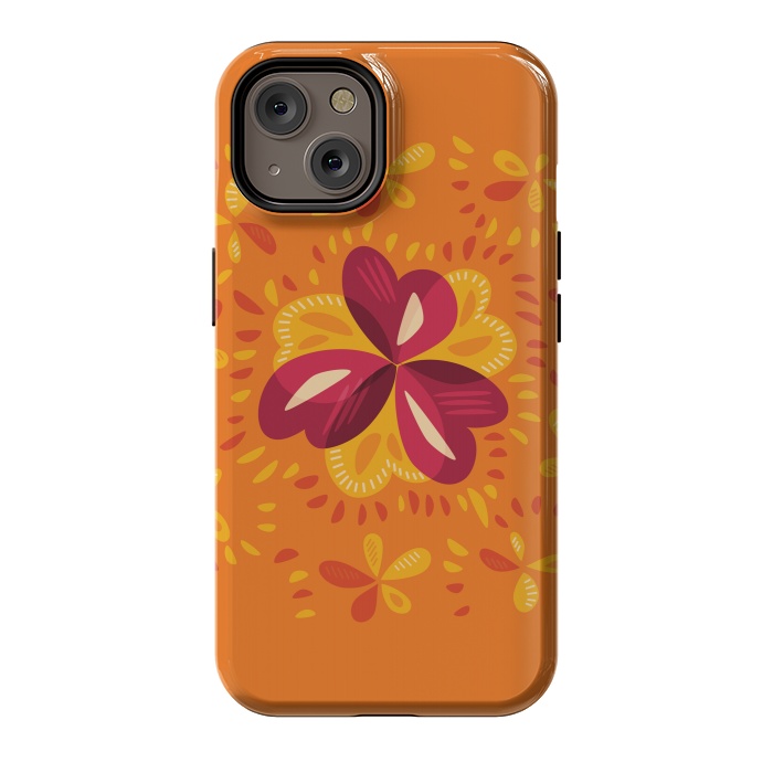 iPhone 14 StrongFit Abstract Clovers In Pink Yellow And Orange by Boriana Giormova