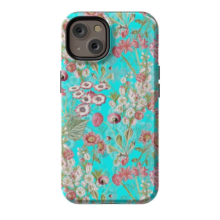iPhone 14 StrongFit White & Pink Flowers on Teal by  Utart