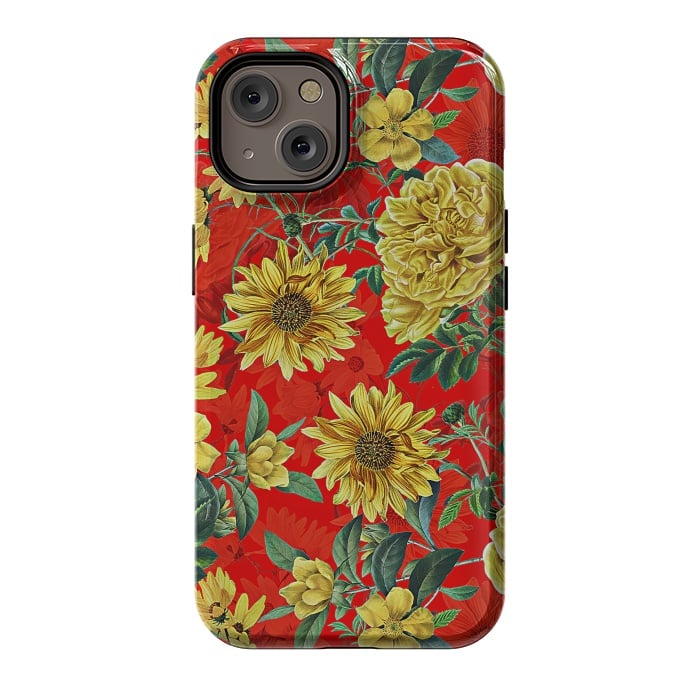 iPhone 14 StrongFit Sunflowers and Roses on Red by  Utart