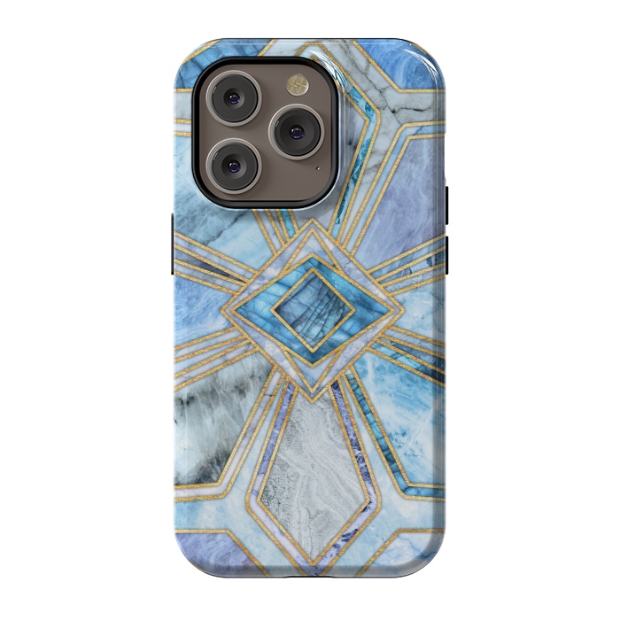 iPhone 14 Pro StrongFit Geometric Gilded Stone Tiles in Soft Blues by Micklyn Le Feuvre