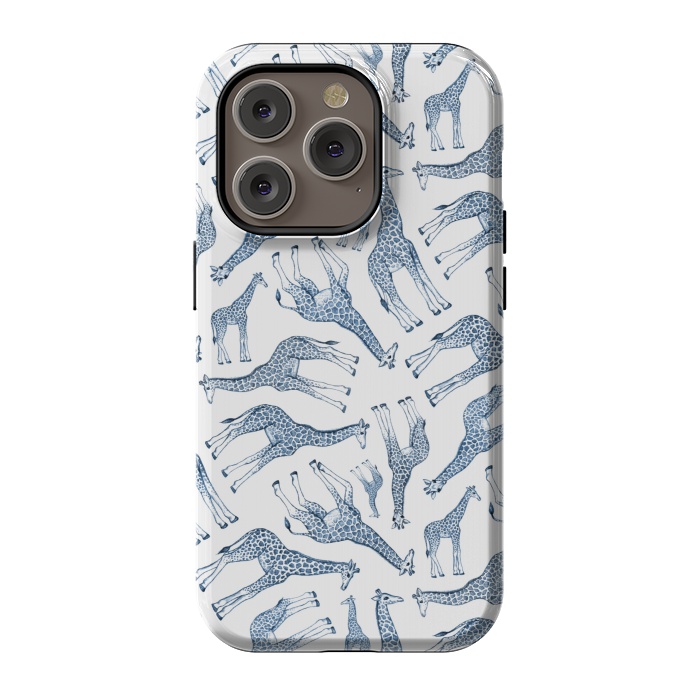 iPhone 14 Pro StrongFit Little Giraffes in Monochrome Blue and White by Micklyn Le Feuvre