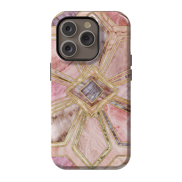 iPhone 14 Pro StrongFit Geometric Gilded Stone Tiles in Blush Pink, Peach and Coral by Micklyn Le Feuvre